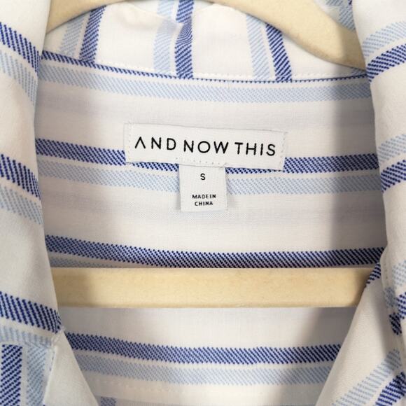 And Now This Men's White Blue Stripe Short Sleeve Button Down Shirt - Picture 5 of 7